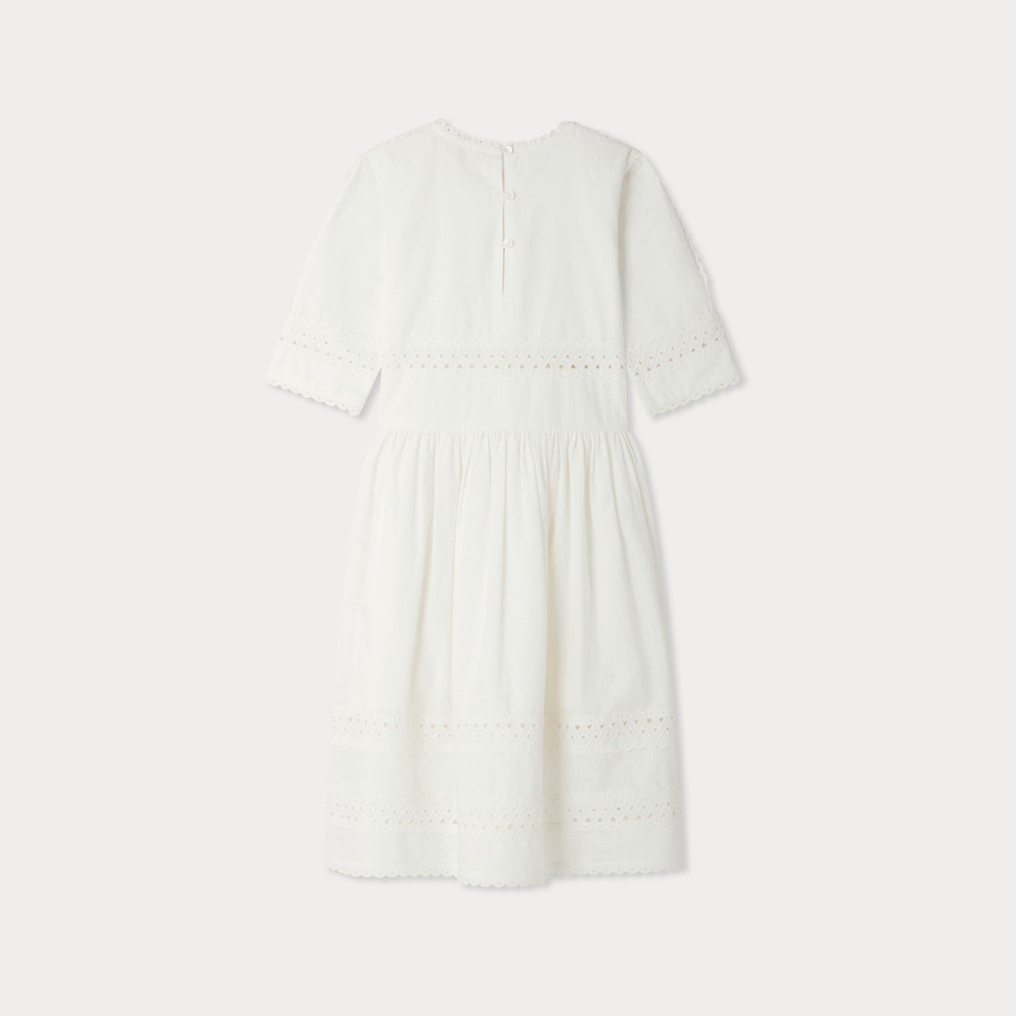 Girls White Embroidered Cotton Dress