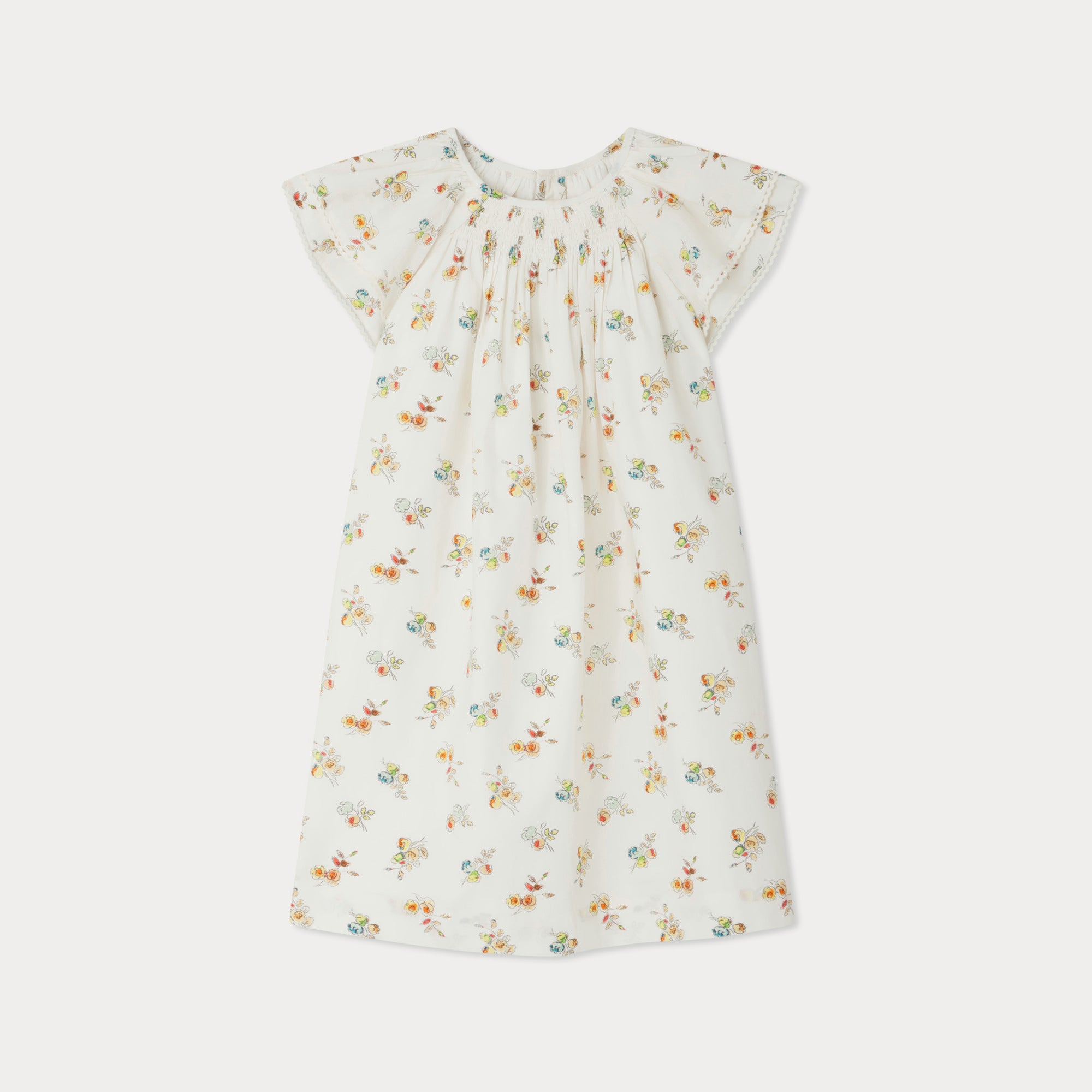 Girls White Floral Cotton Dress