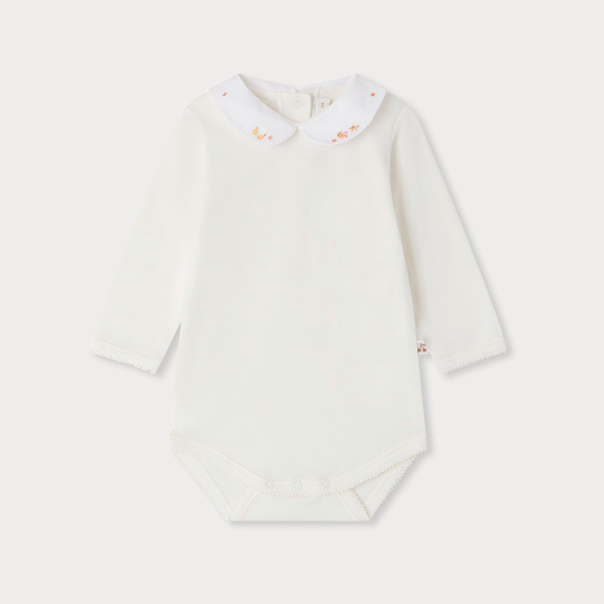 Baby Girls Ivory Embroidered Cotton Babysuit