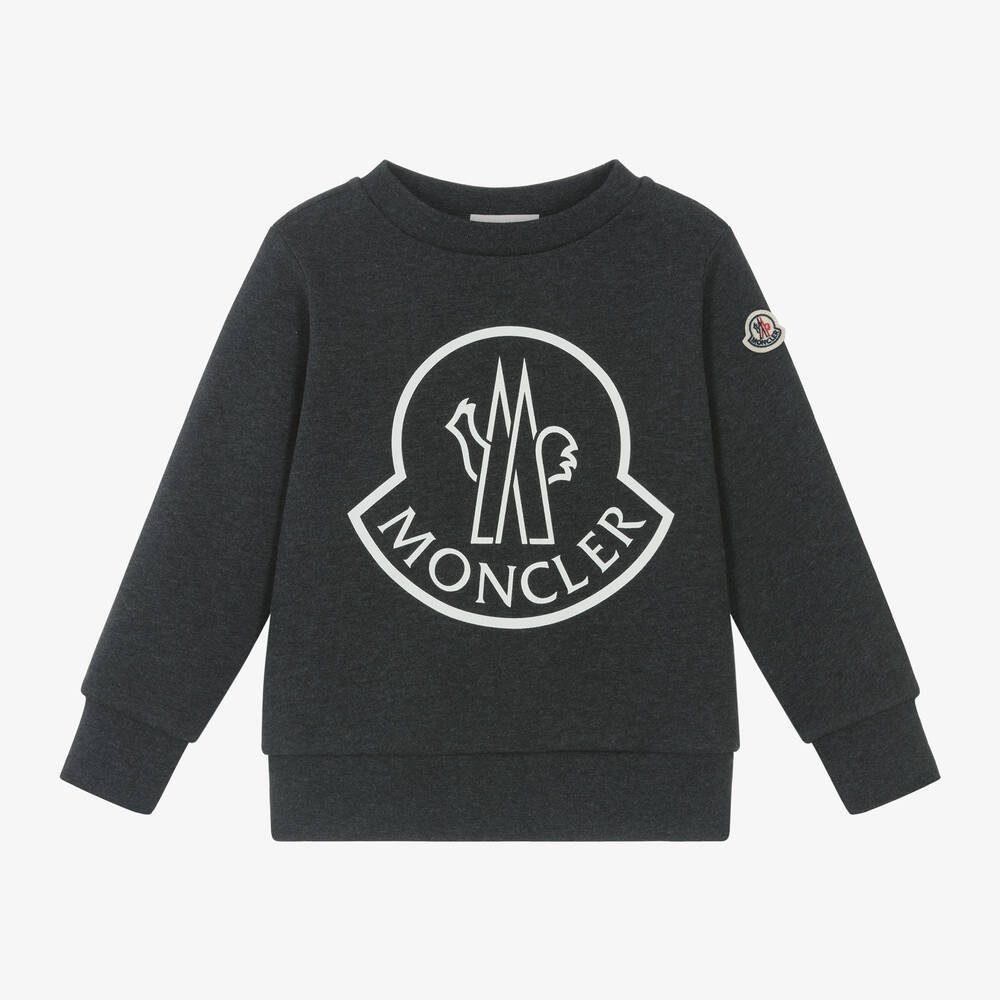 Boys Dark Grey Logo Cotton Sweatshirt