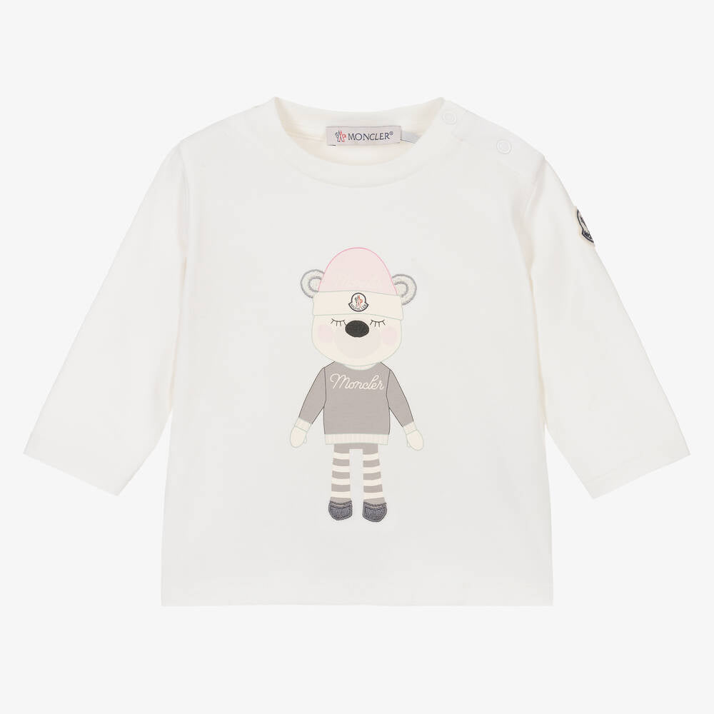 Baby Girls White Printed Cotton T-Shirt