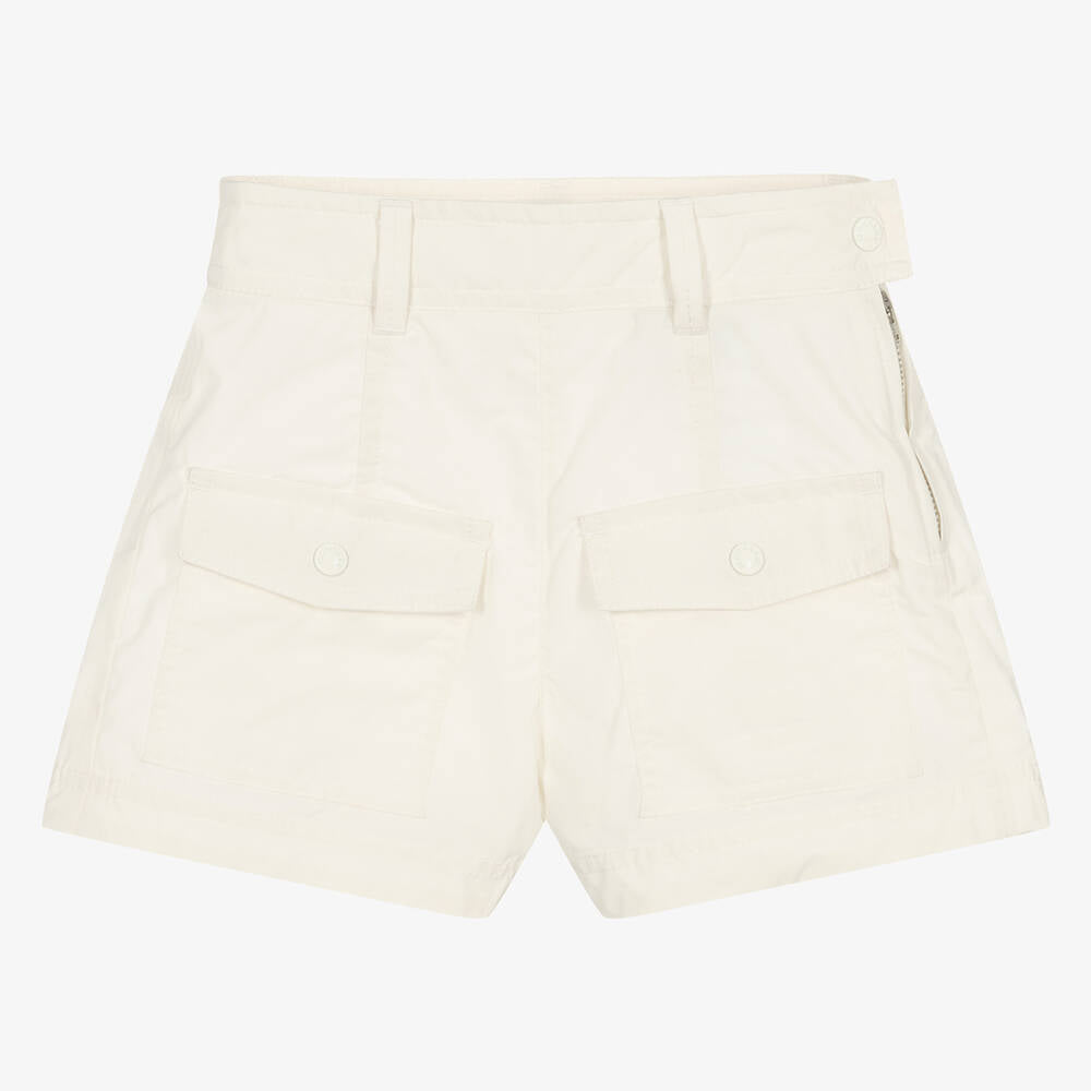 Girls White Cotton Shorts