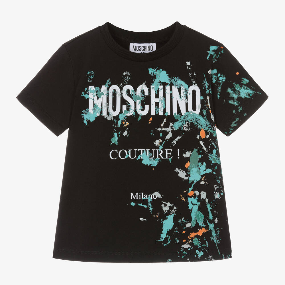 Boys Black Printed Cotton T-Shirt