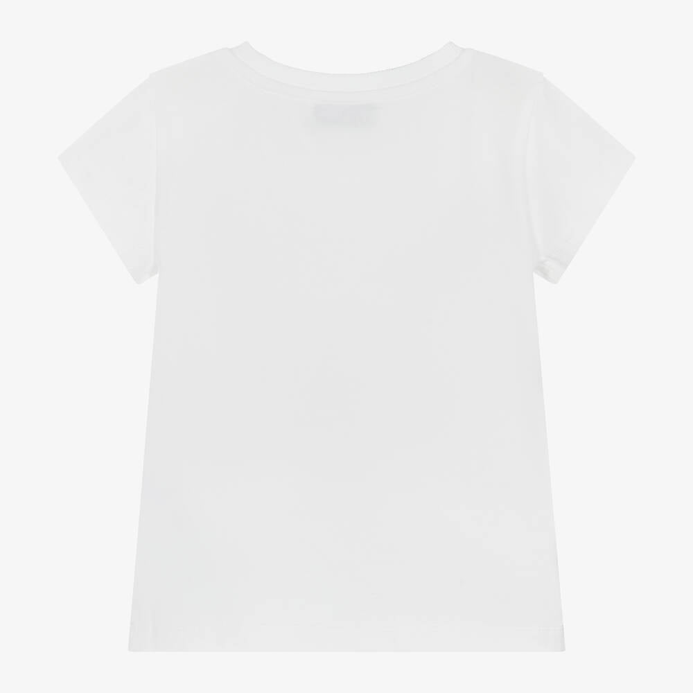 Girls White Logo Cotton T-Shirt