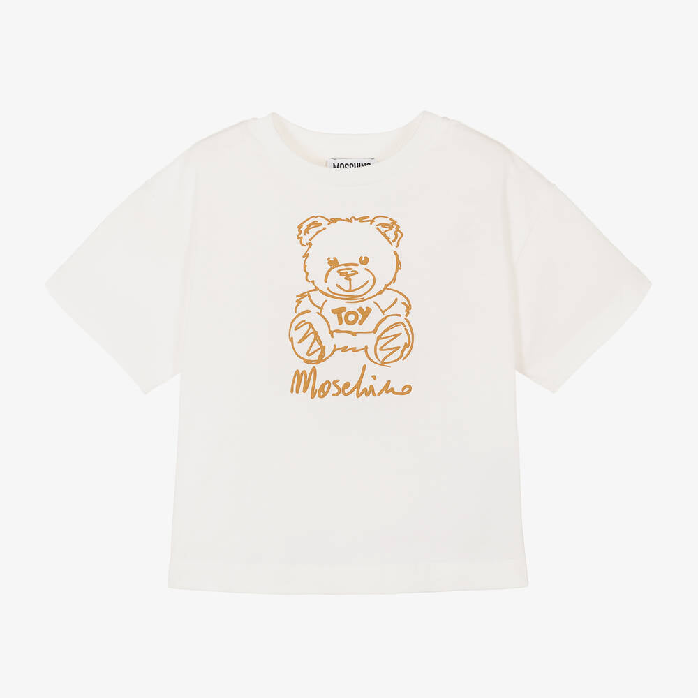 Boys & Girls White Teddy Bear Cotton T-Shirt