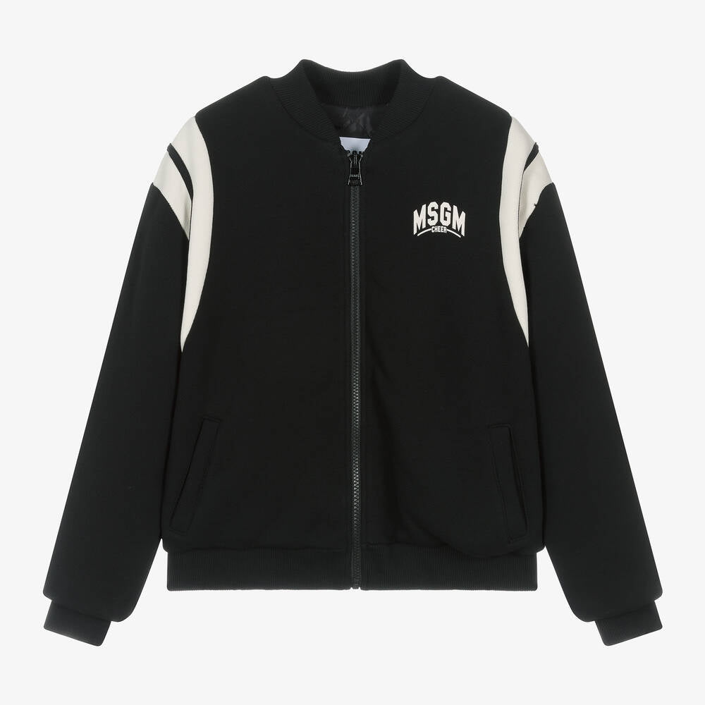 Boys Black Cotton Zip-Up Jacket