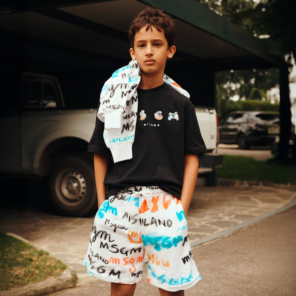 Boys White Logo Cotton Shorts