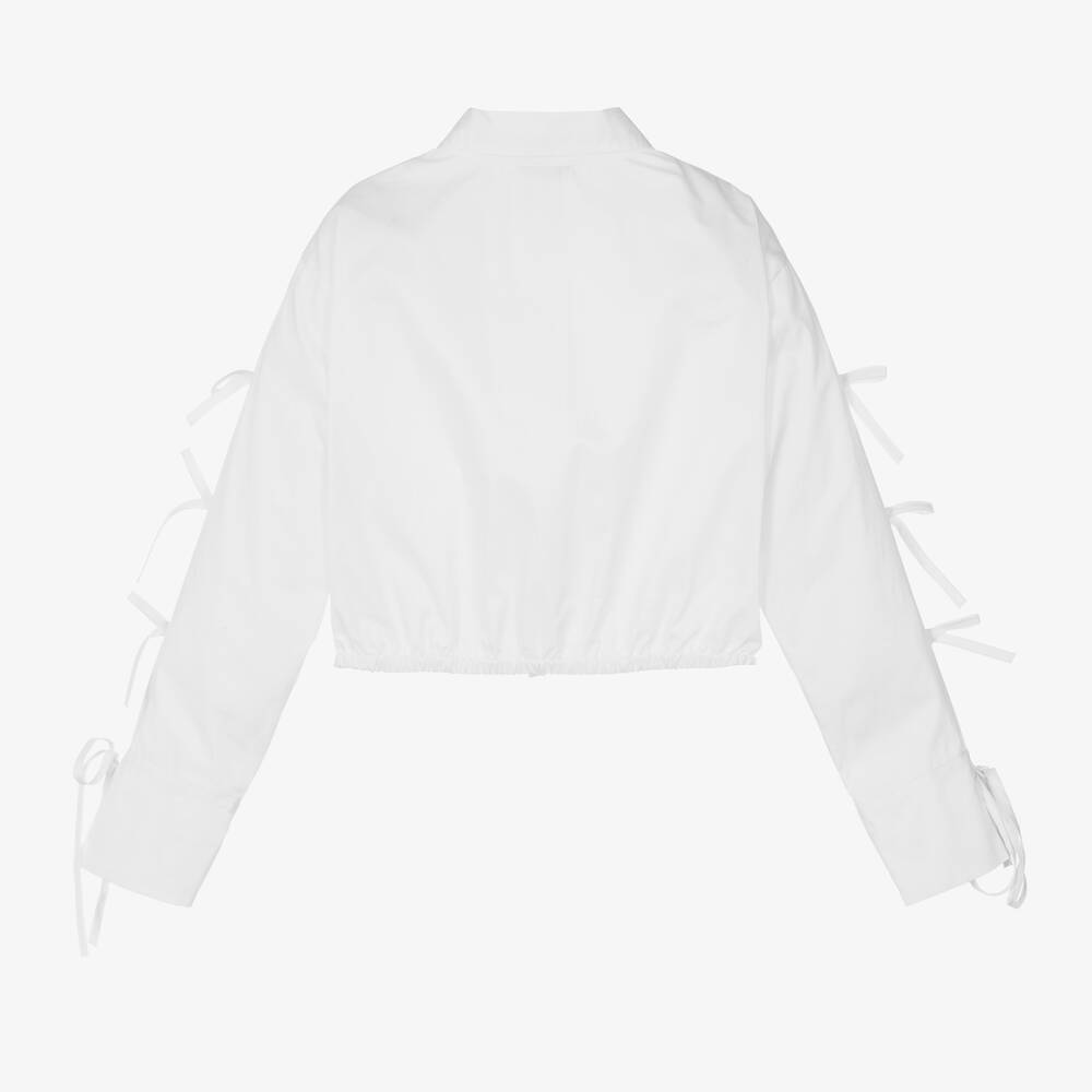 Girls White Bow Cotton Shirt