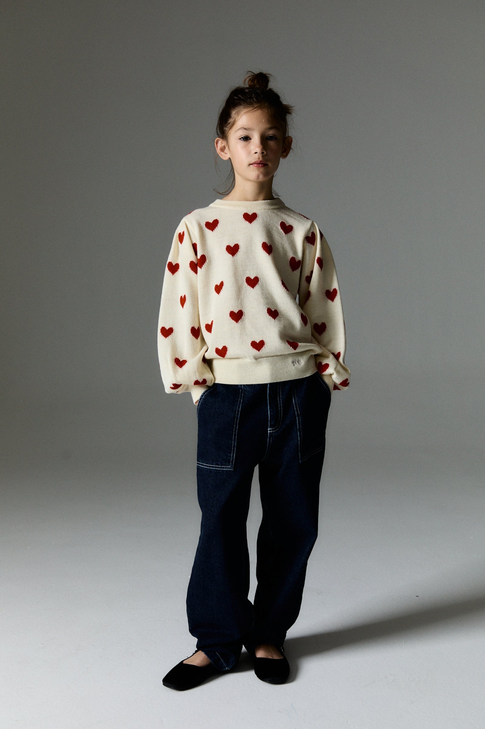 Girls Cream Heart Wool Sweater