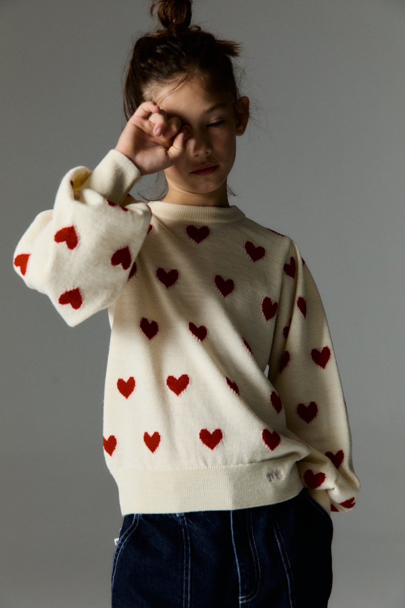 Girls Cream Heart Wool Sweater