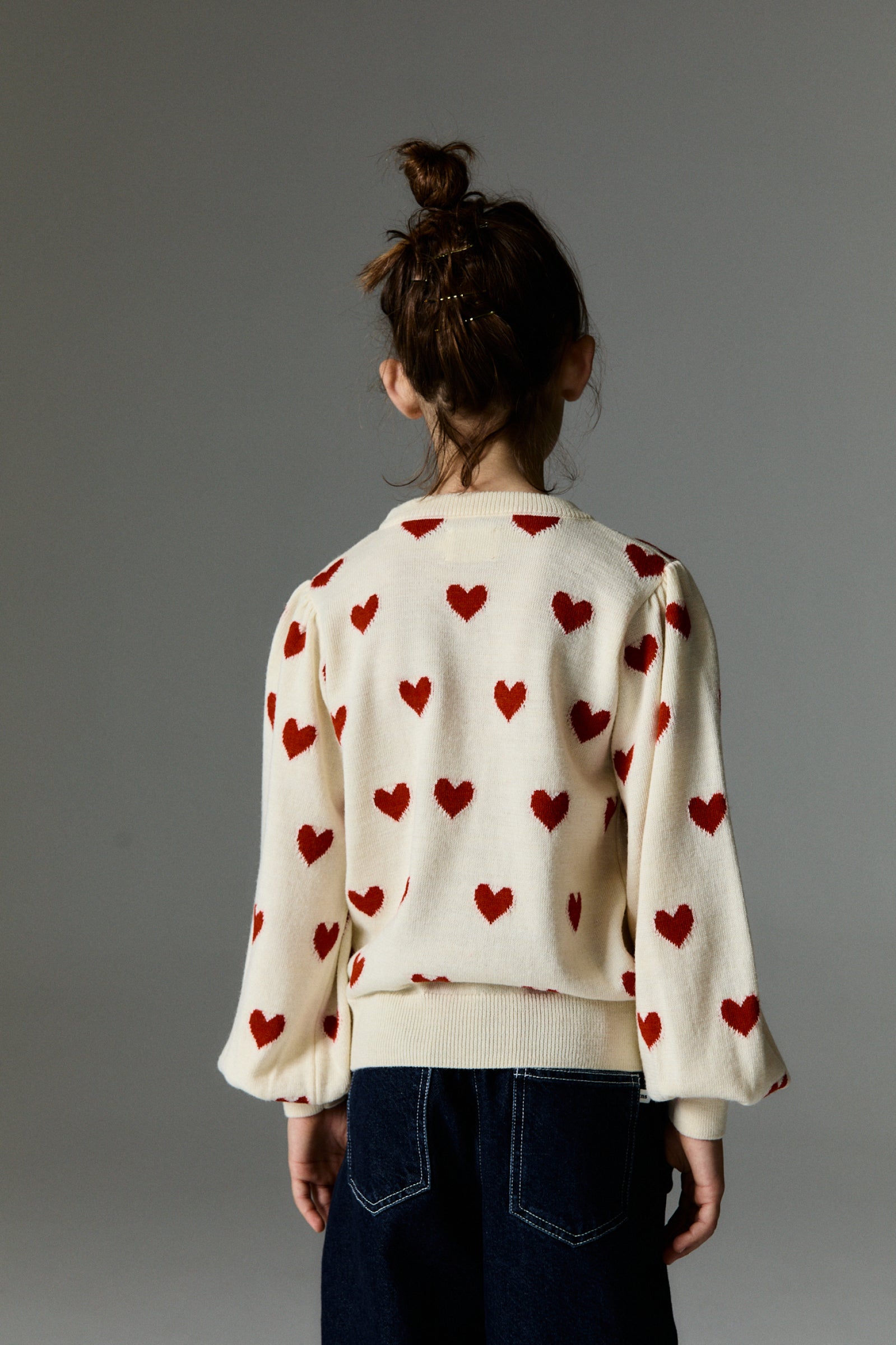 Girls Cream Heart Wool Sweater