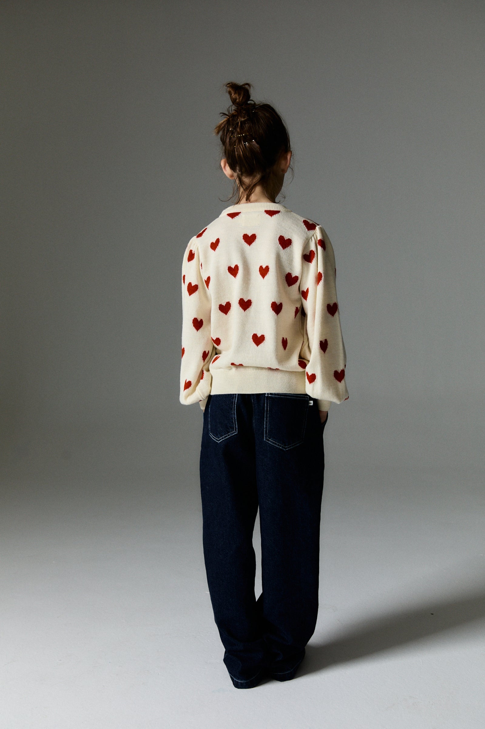 Girls Cream Heart Wool Sweater