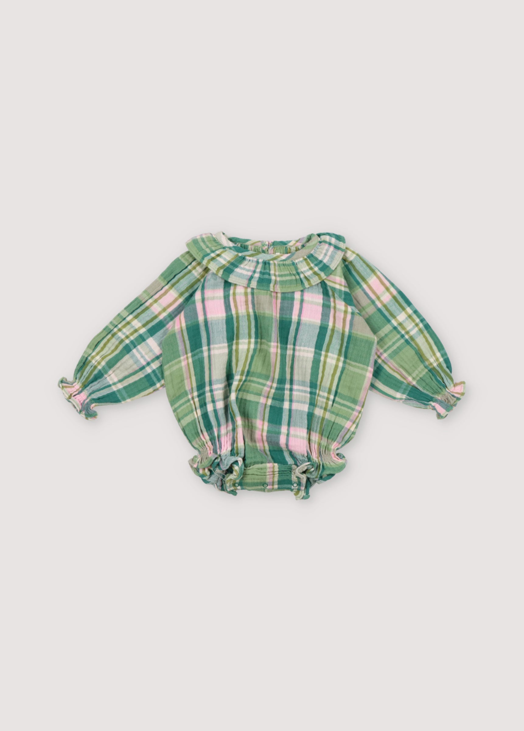 Baby Girls Green Check Cotton Babysuit