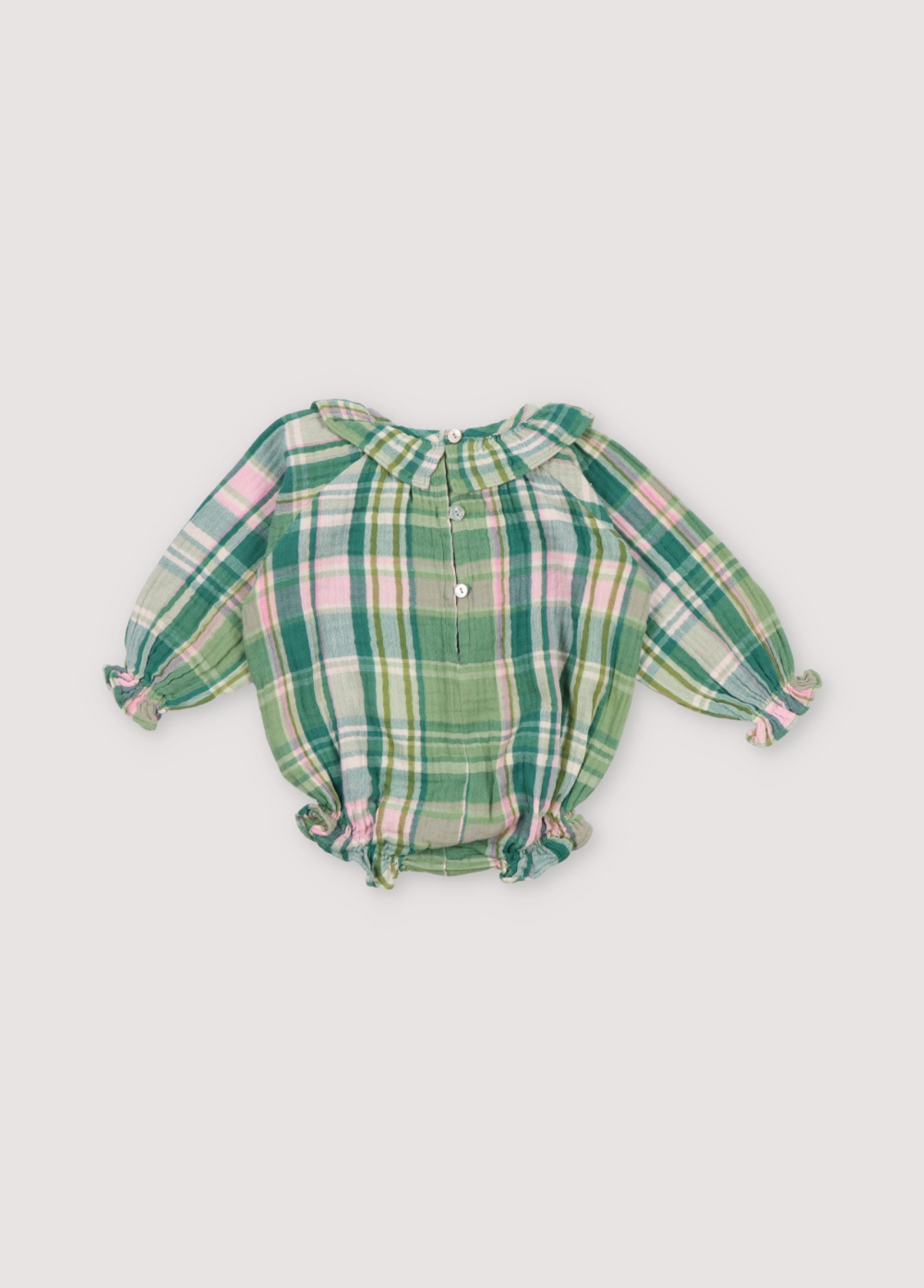 Baby Girls Green Check Cotton Babysuit