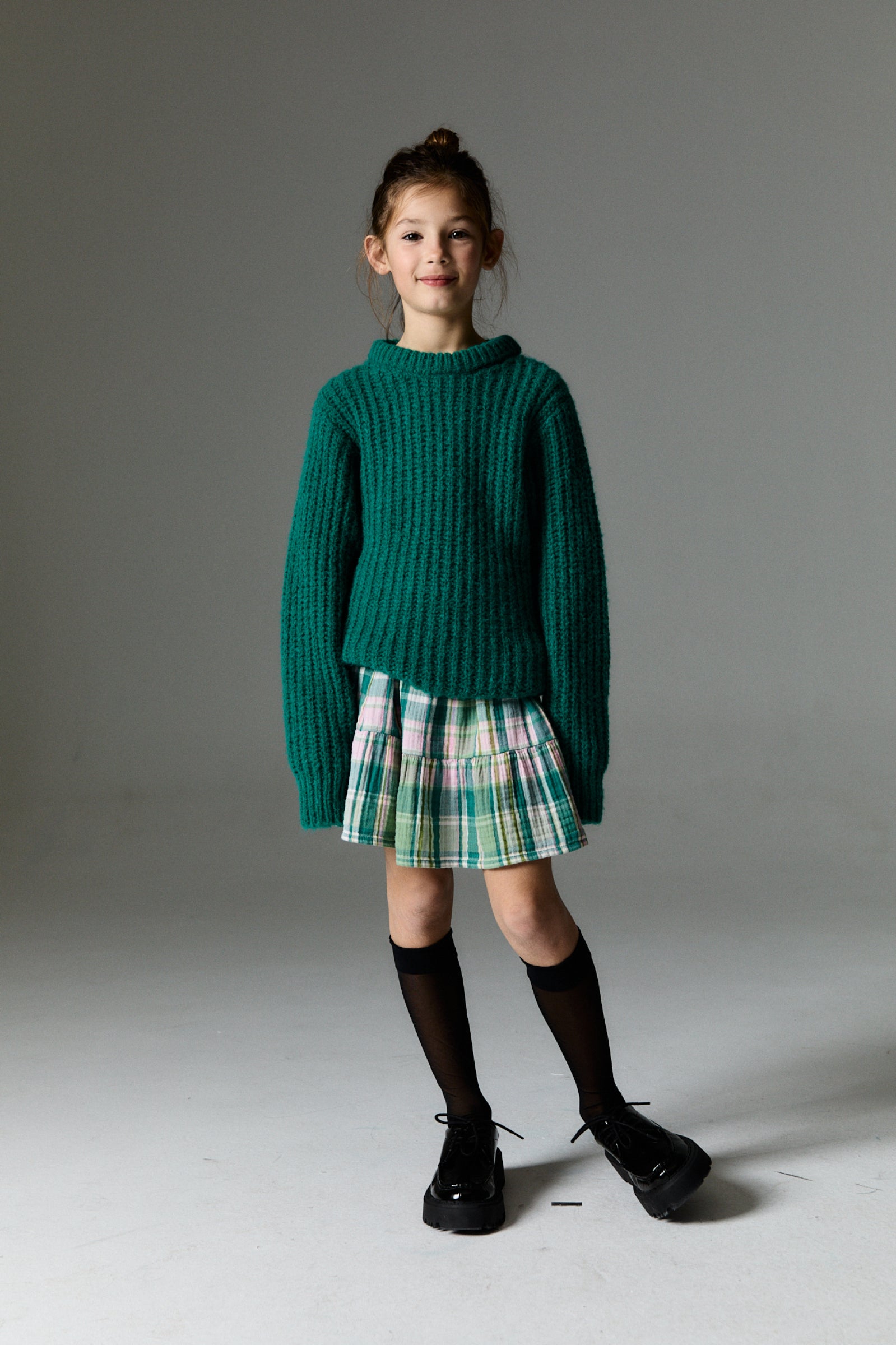 Girls Green Check Cotton Skirt