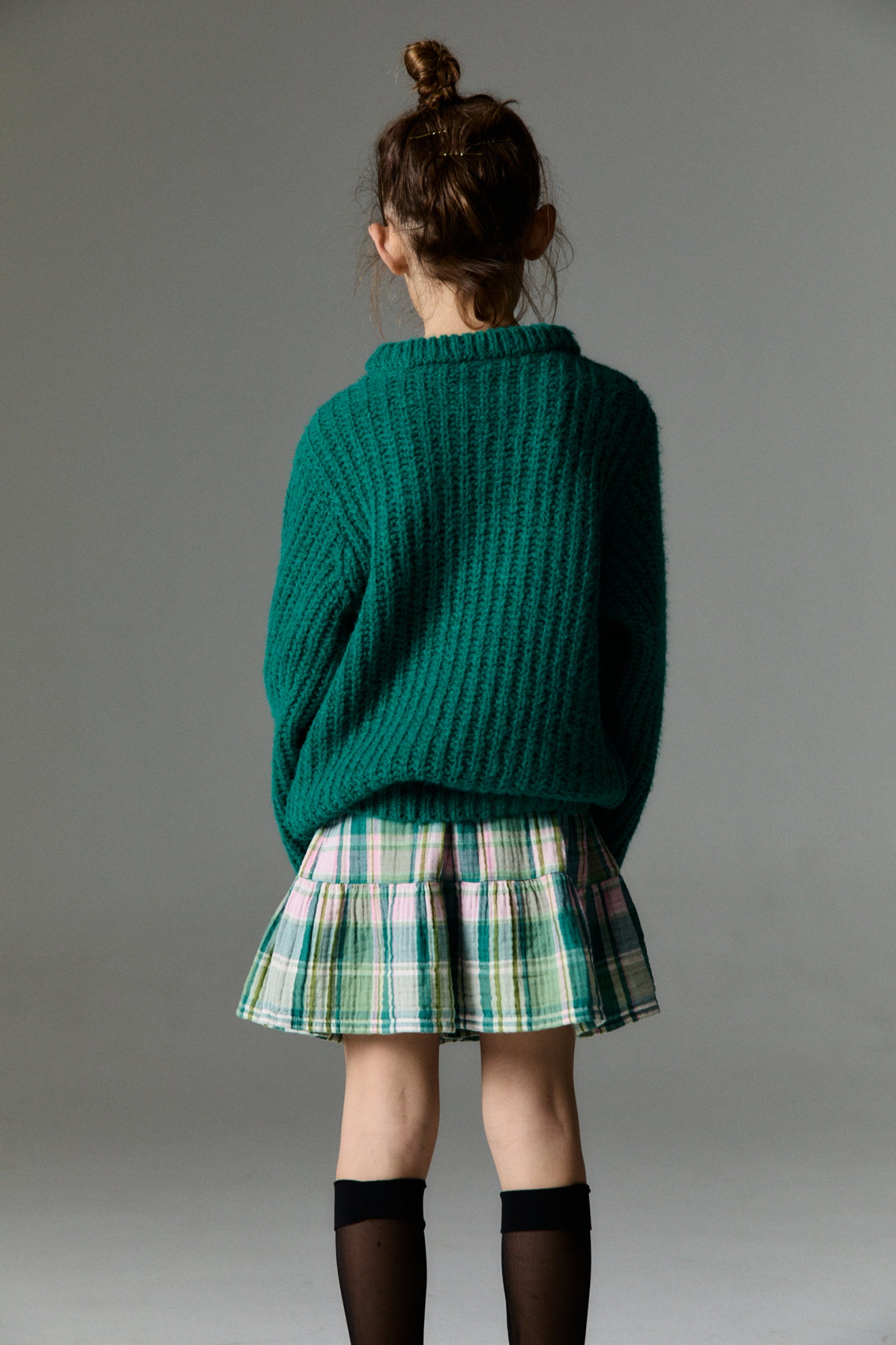 Girls Green Check Cotton Skirt