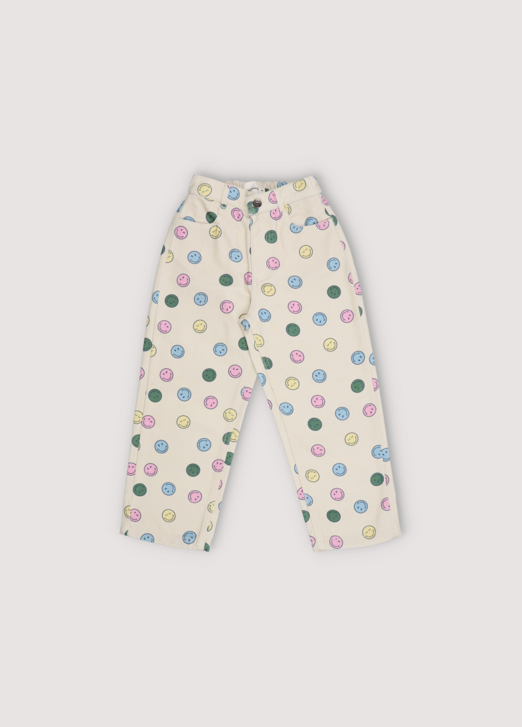 Boys & Girls White Smiley Cotton Trousers