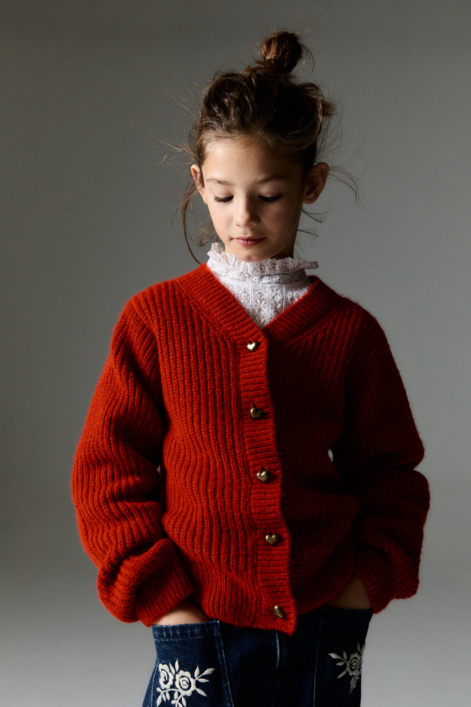 Girls Red Knit Cardigan