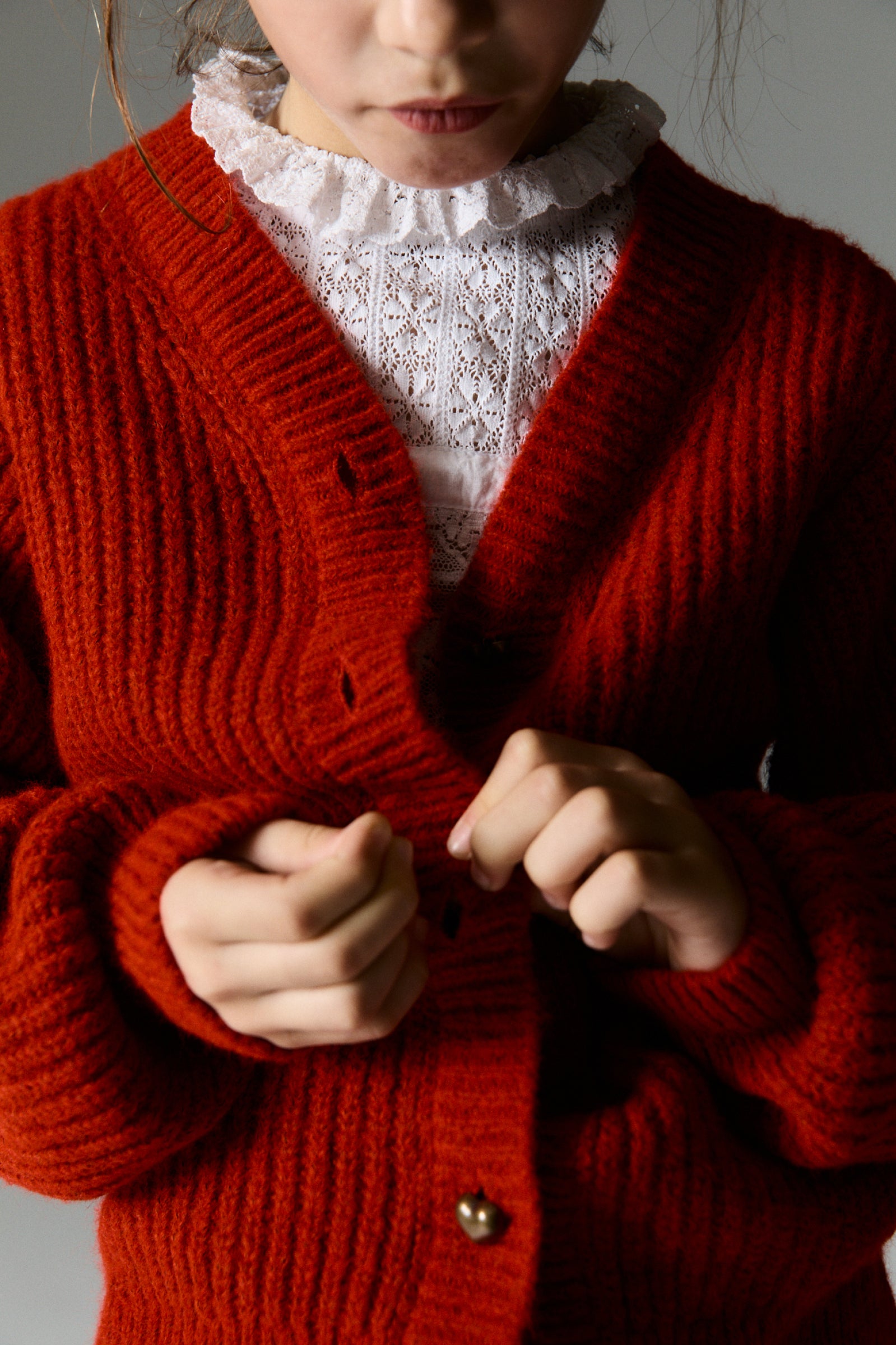 Girls Red Knit Cardigan