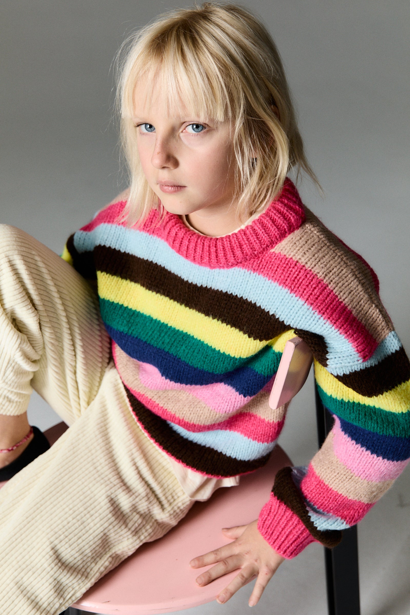 Girls Multicolor Stripes Knit Sweater