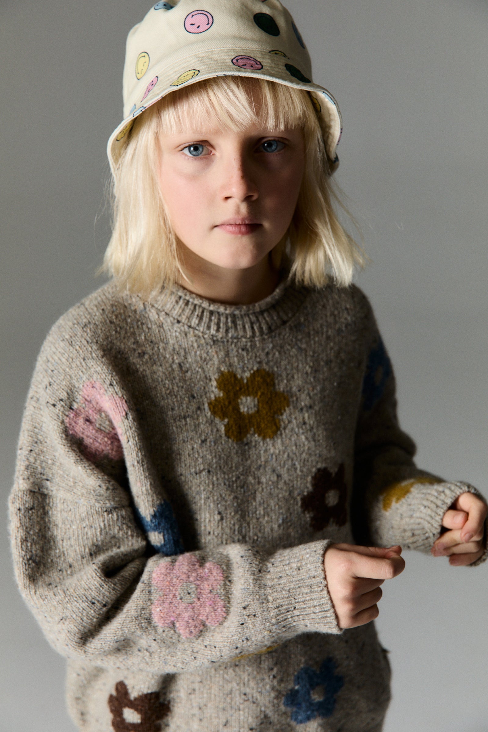 Boys & Girls Grey Jacquard Knit Sweater