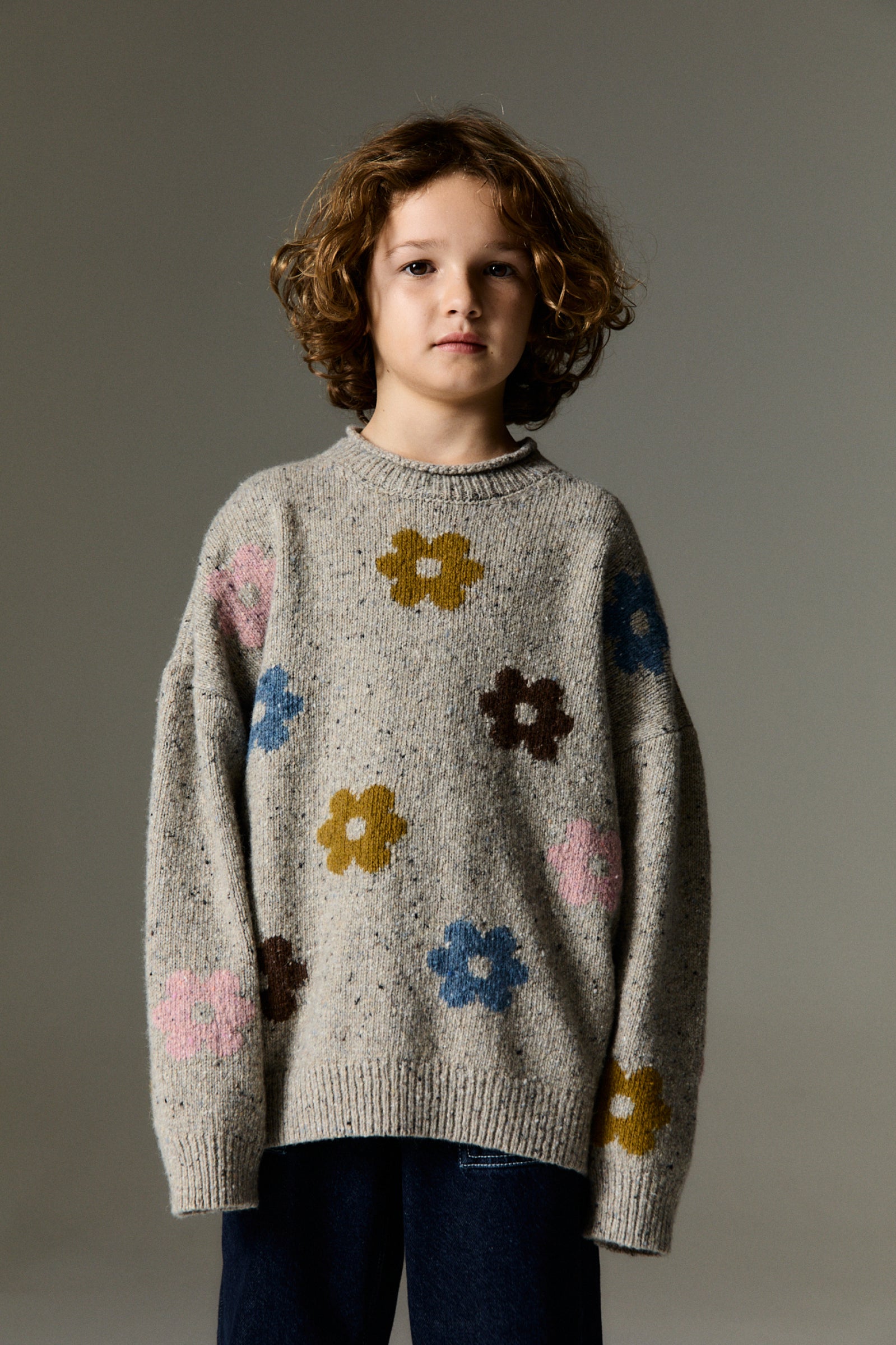 Boys & Girls Grey Jacquard Knit Sweater