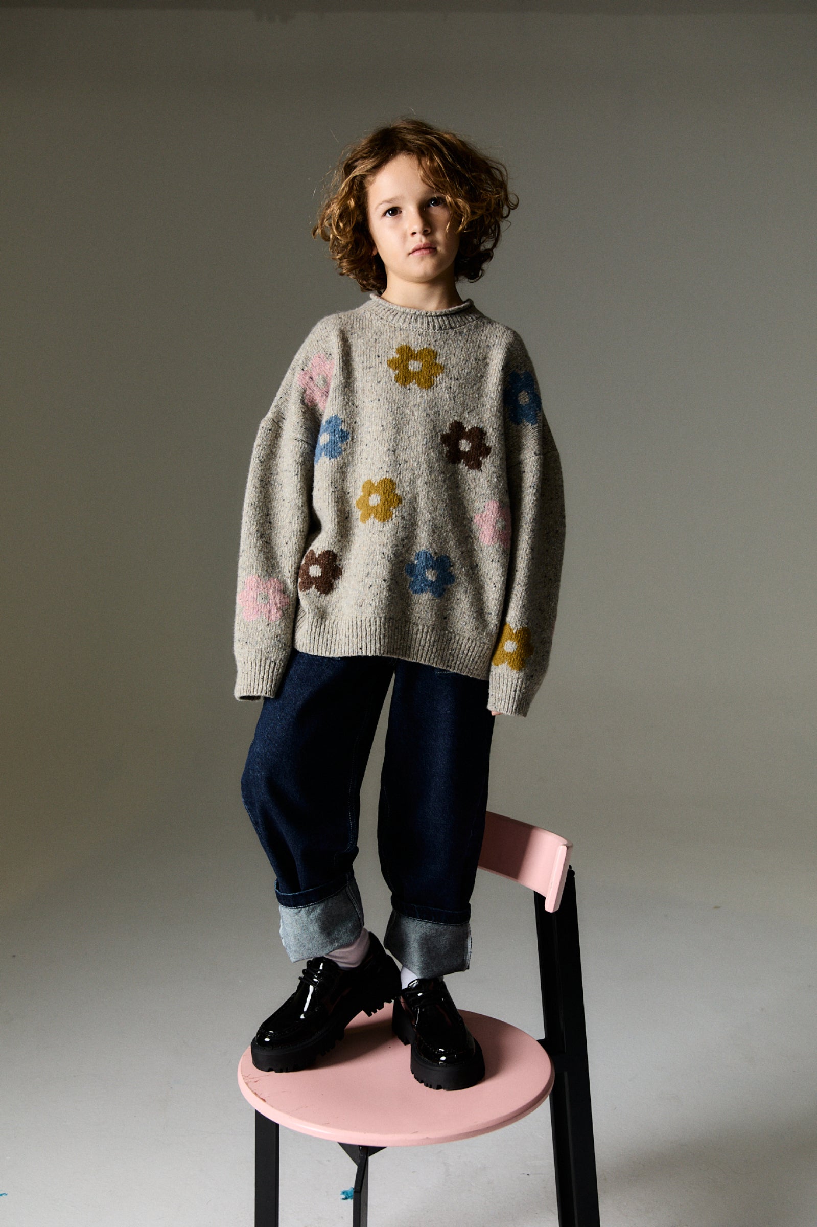 Boys & Girls Grey Jacquard Knit Sweater