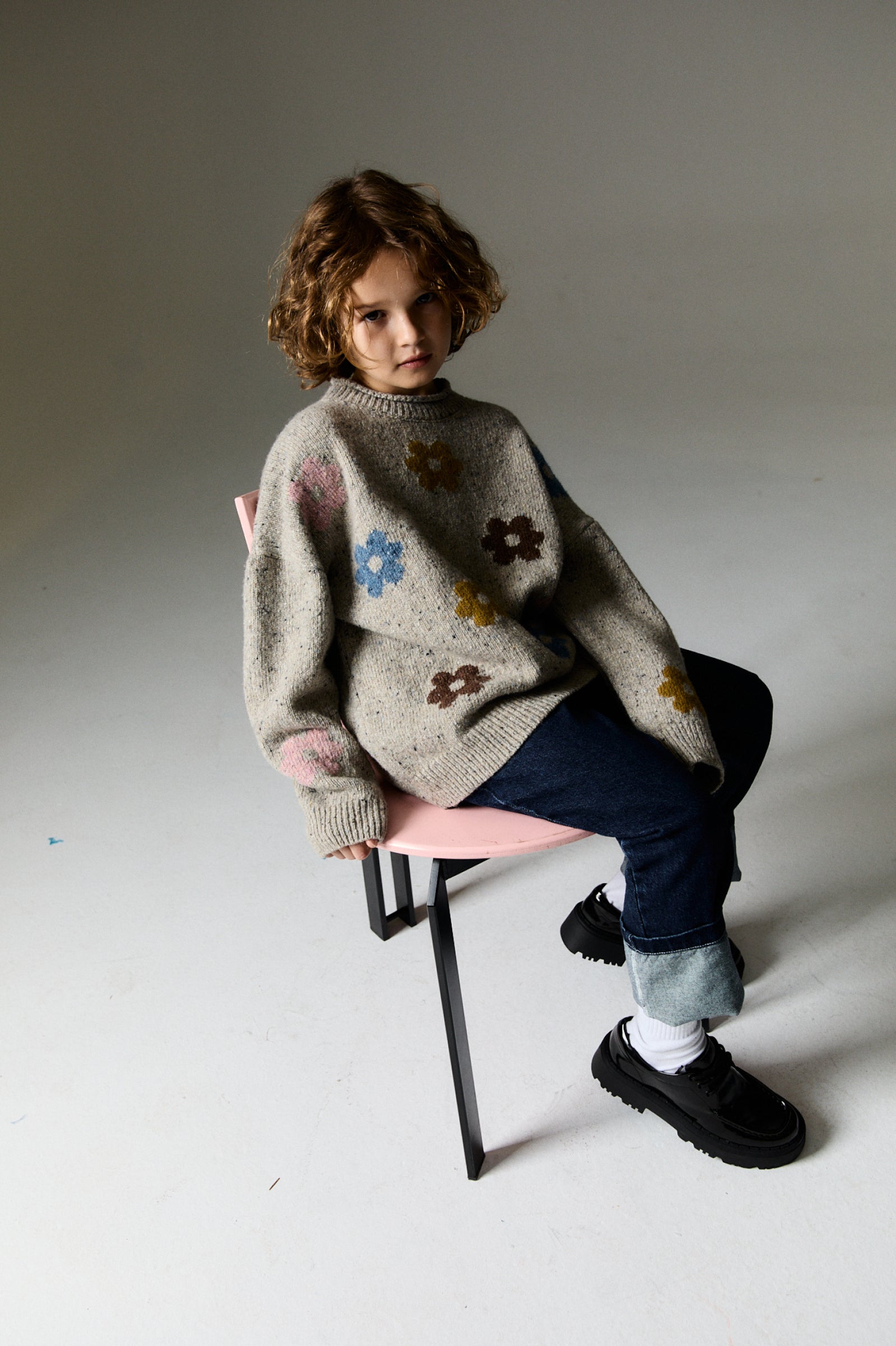 Boys & Girls Grey Jacquard Knit Sweater