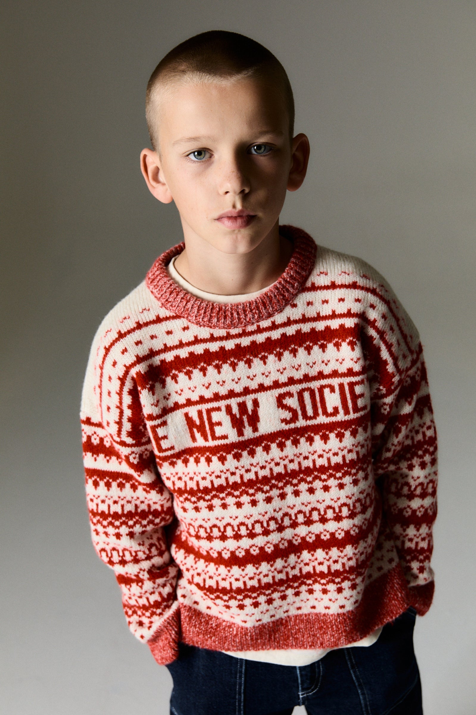 Boys & Girls Red Jacquard Sweater