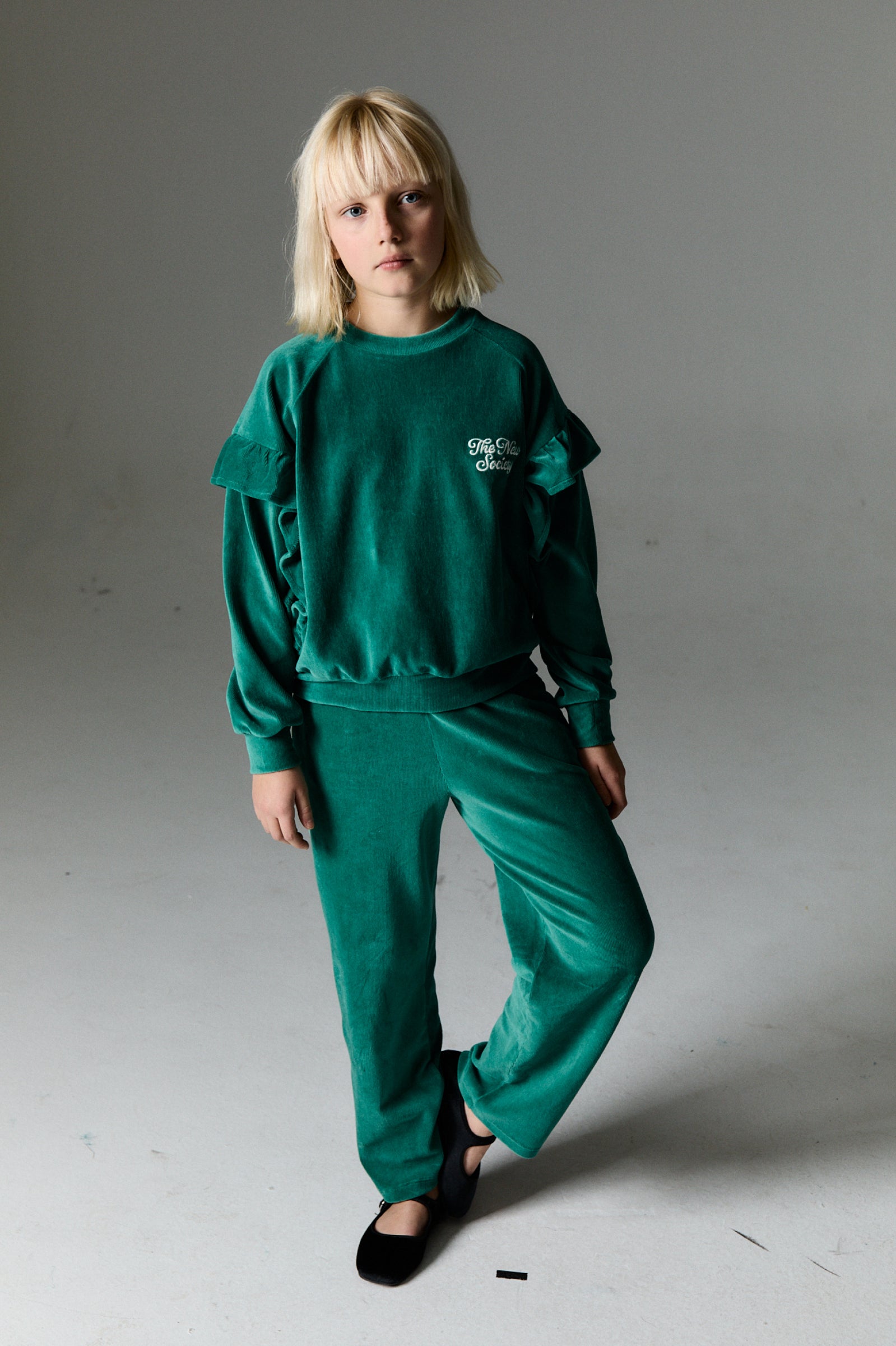 Girls Green Velvet Sweatshirt