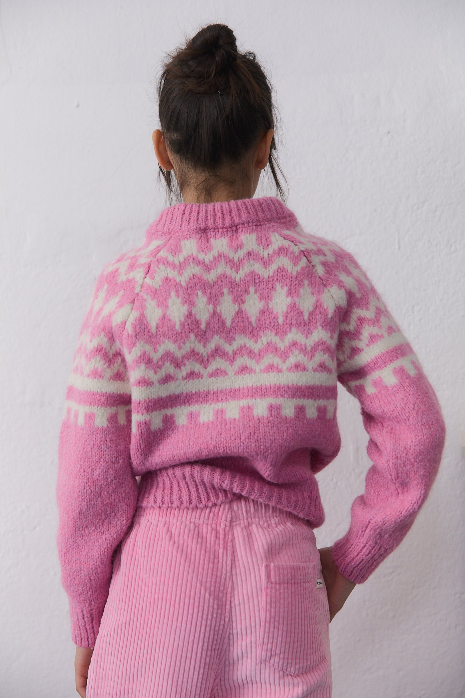 Girls Pink Jacquard Sweater