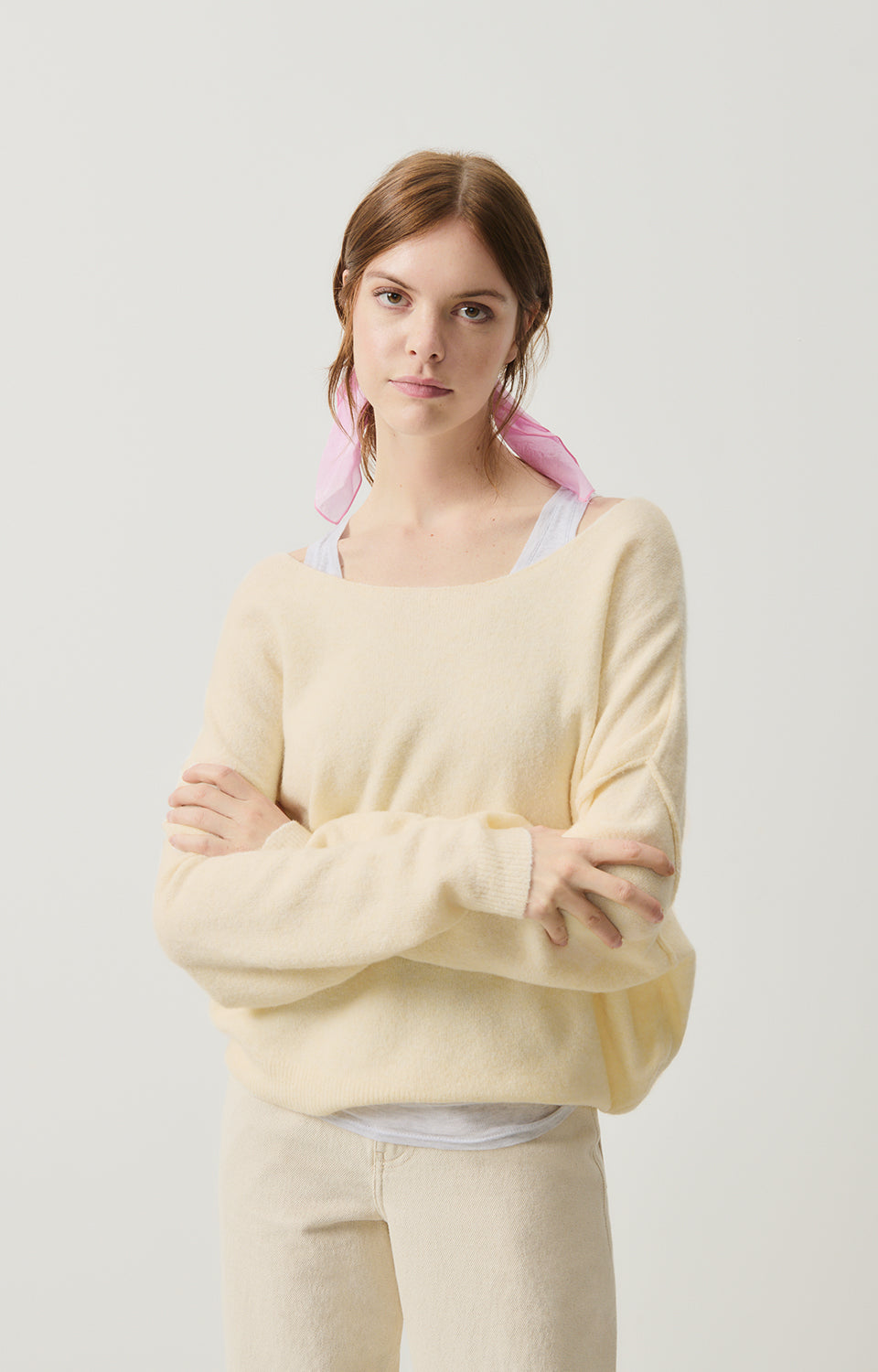 Women Cream Knit Sweater