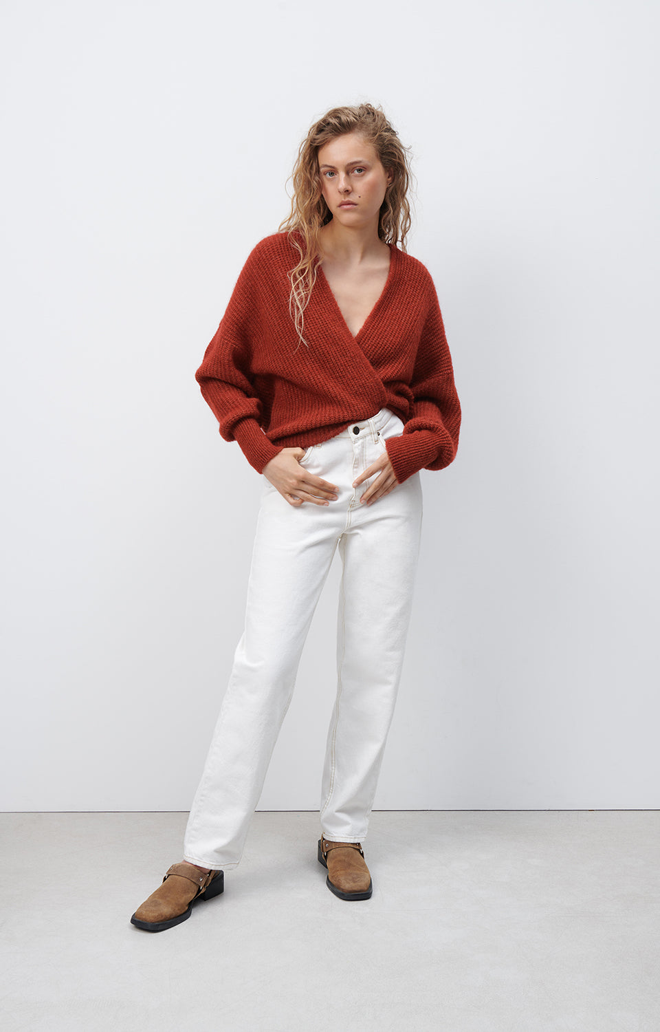 Women Red Knit Cardigan