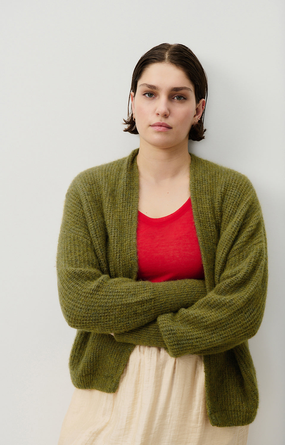 Women Green Knit Cardigan