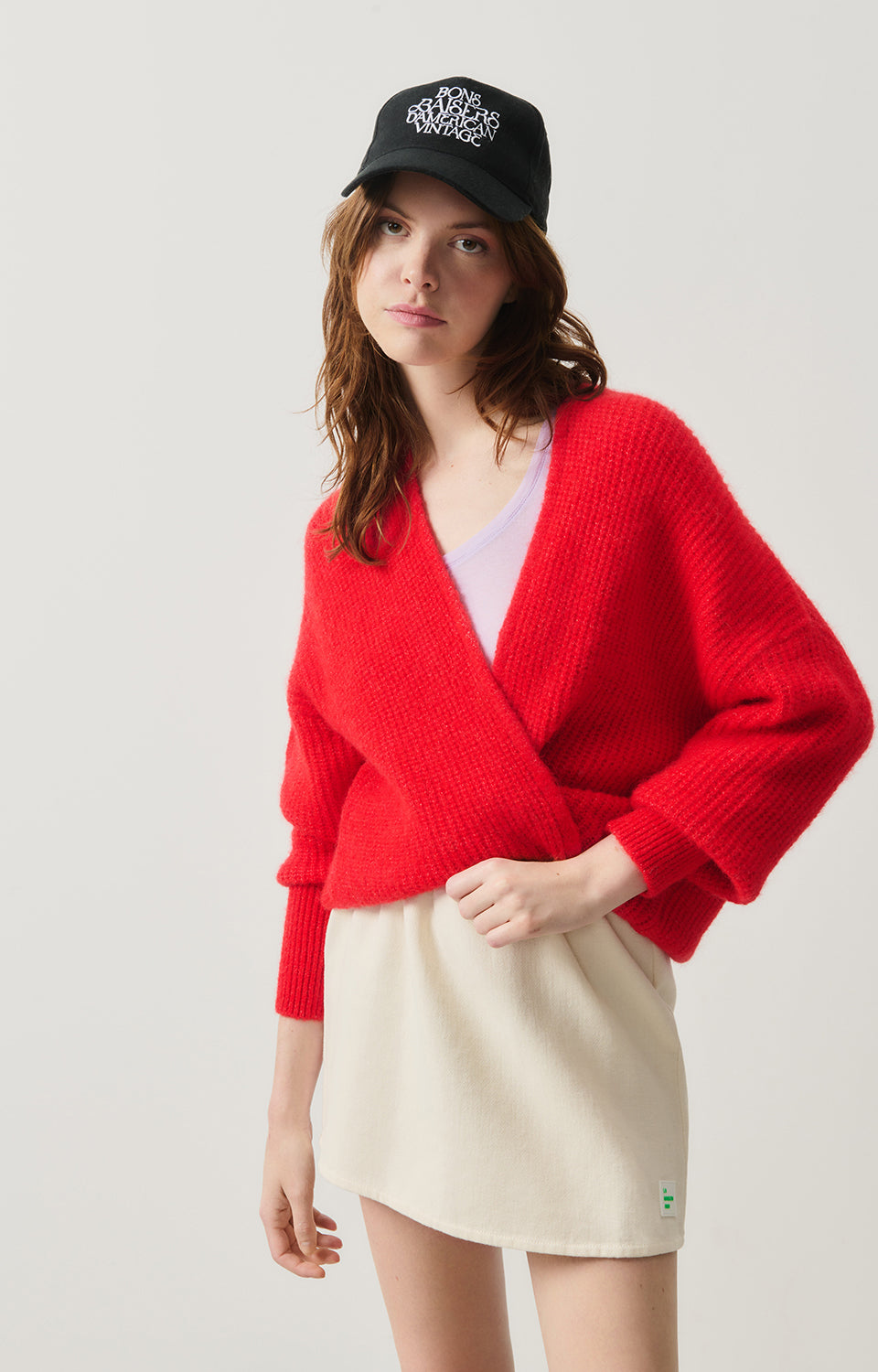 Women Red Knit Cardigan