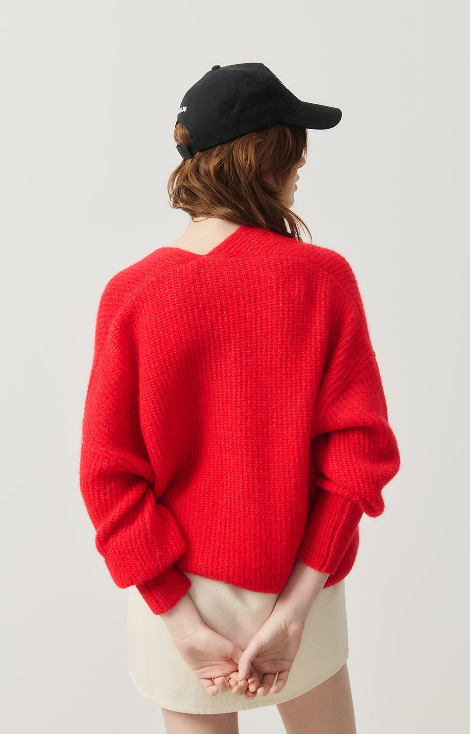 Women Red Knit Cardigan