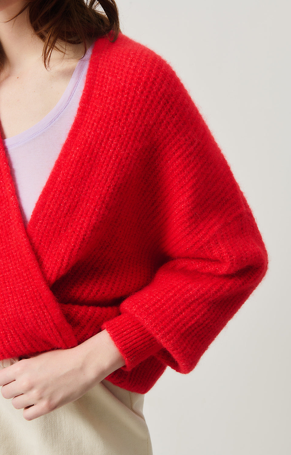 Women Red Knit Cardigan