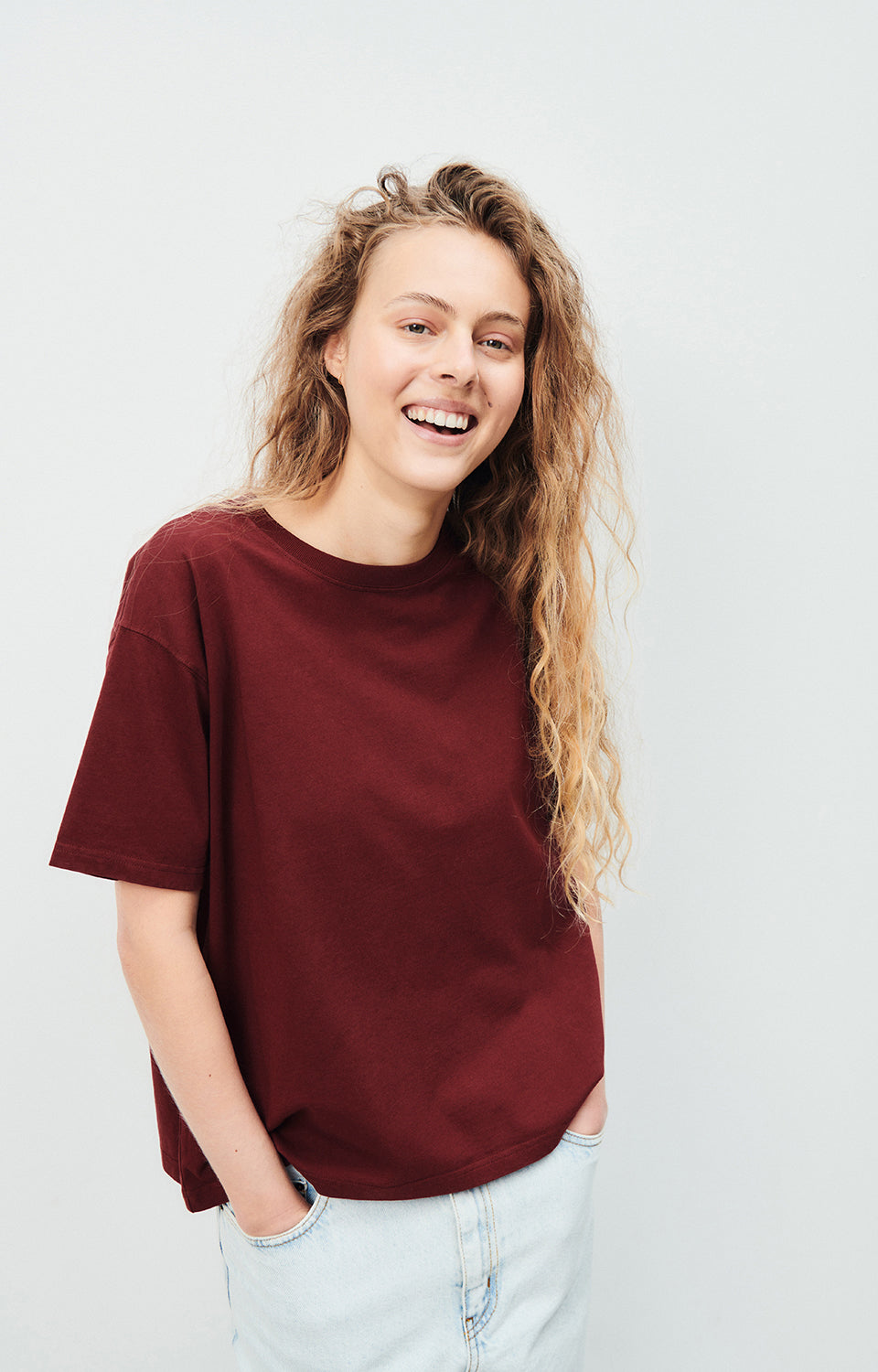 Women Wine Red Cotton T-Shirt