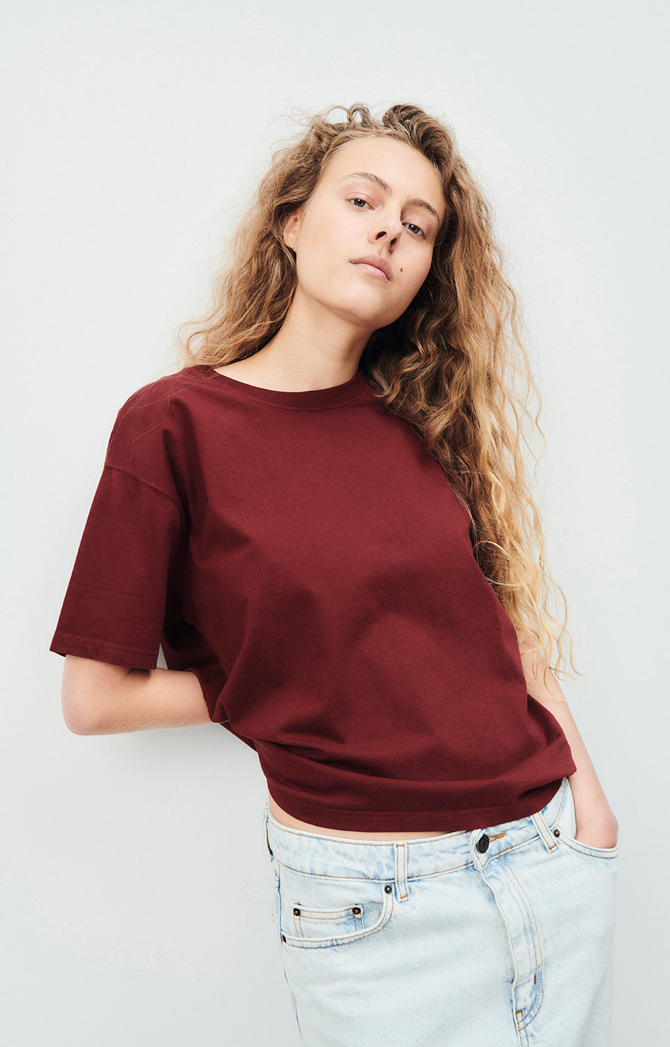 Women Wine Red Cotton T-Shirt