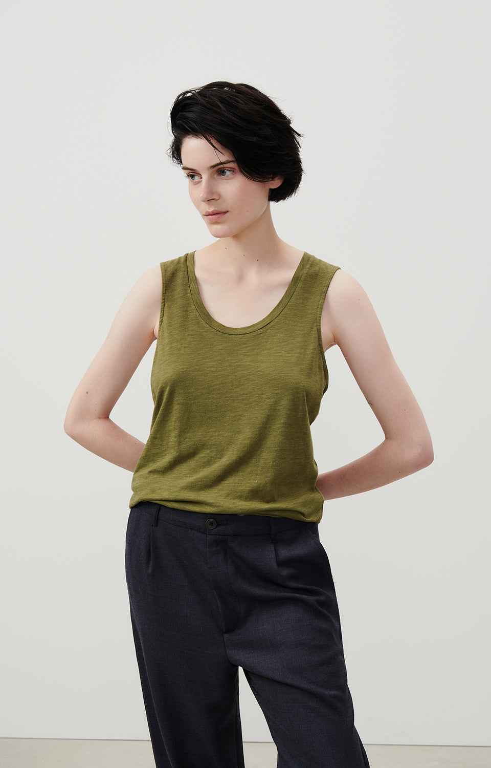 Women Olive Cotton Vest