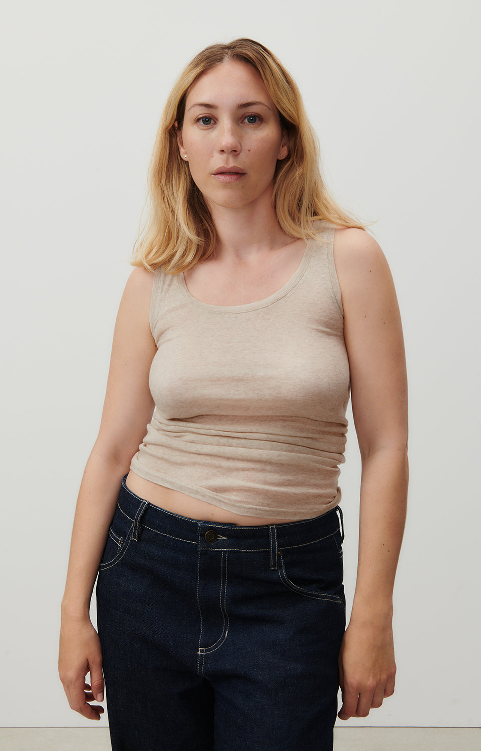 Women Beige Cotton Vest