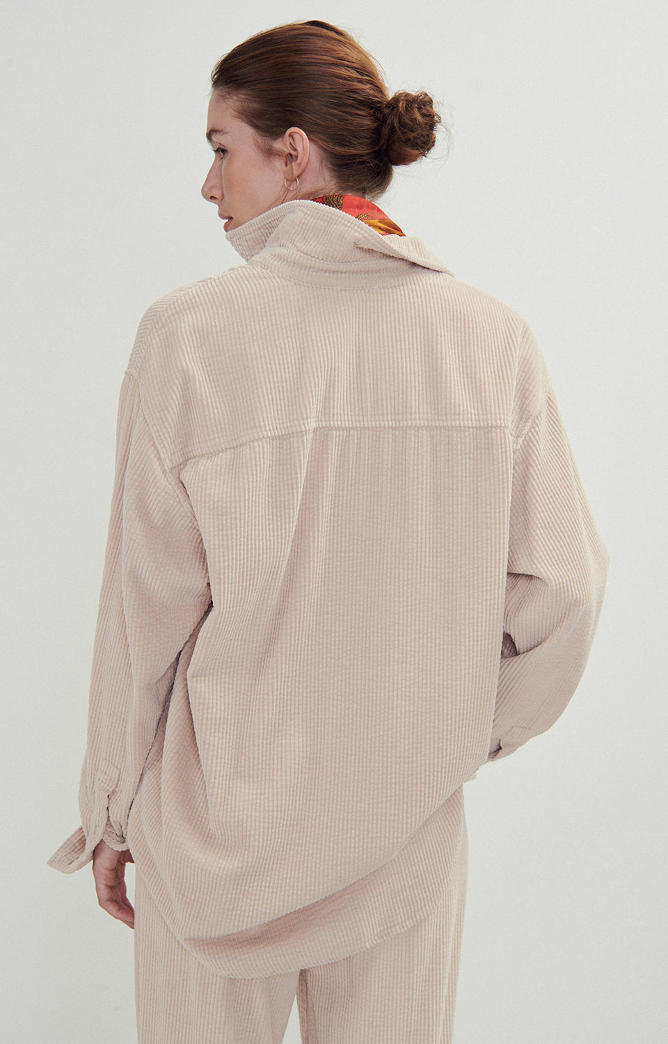 Women Beige Grey Corduroy Shirt