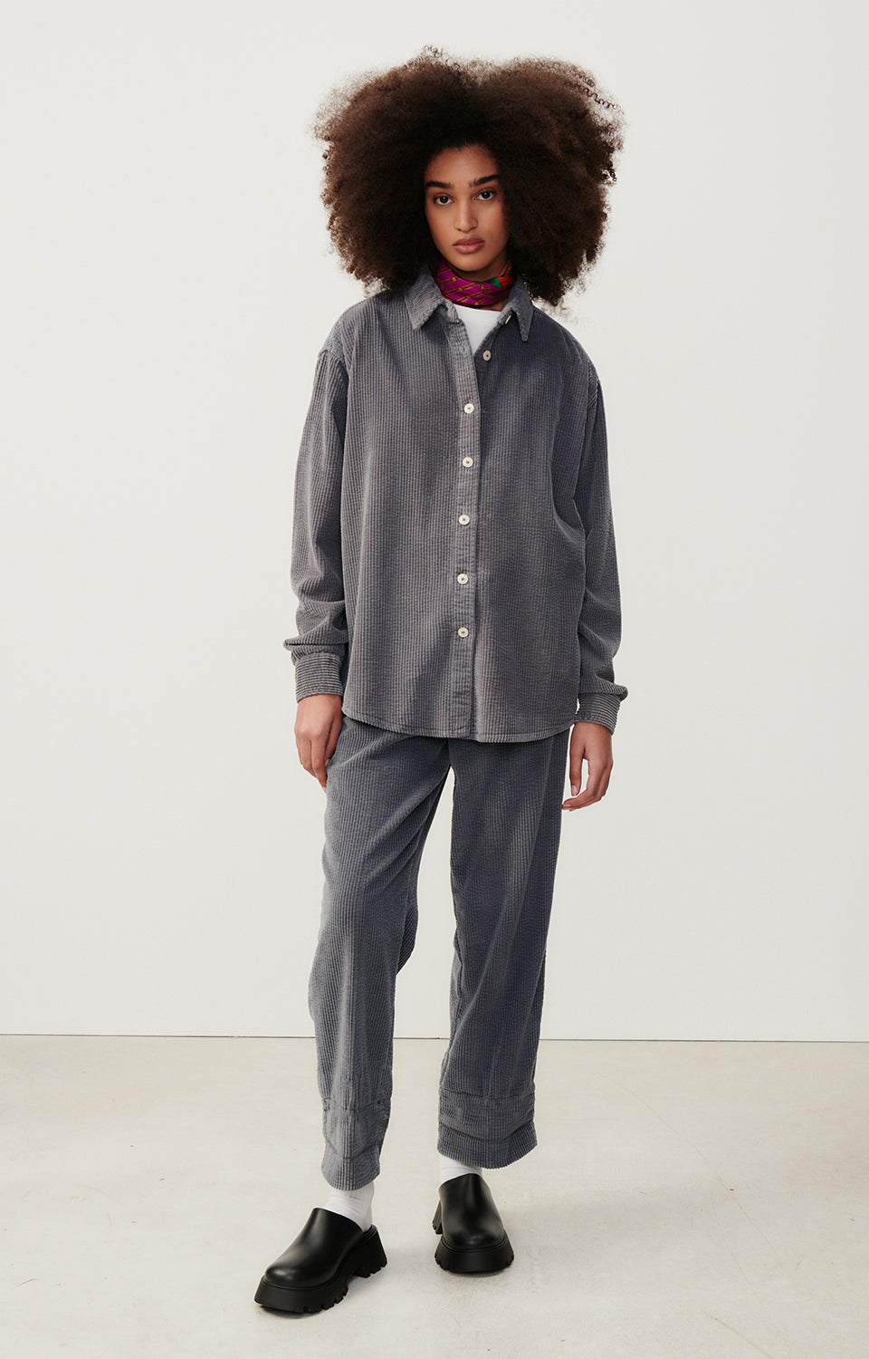 Women Dark Grey Corduroy Shirt