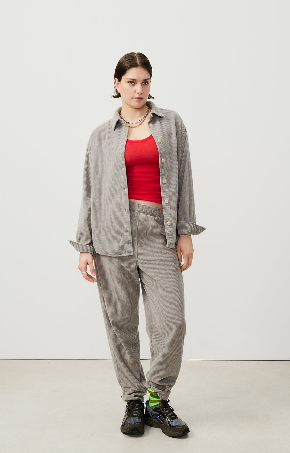 Women Grey Corduroy Shirt