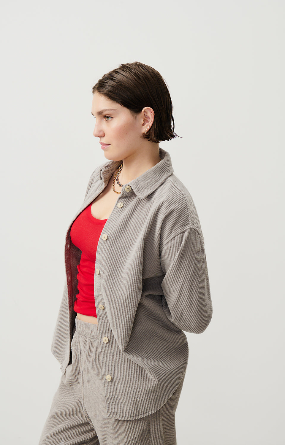 Women Grey Corduroy Shirt