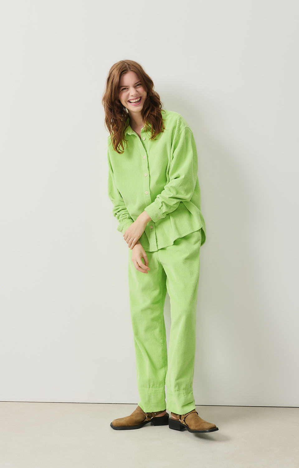 Women Green Corduroy Shirt