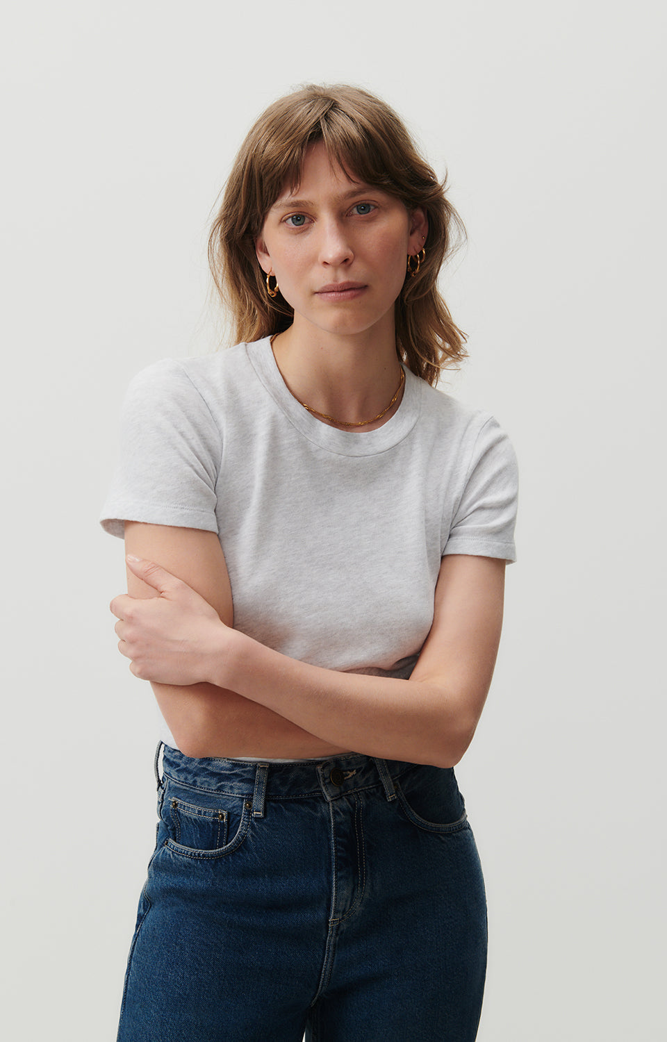 Women Light Grey Cotton T-Shirt