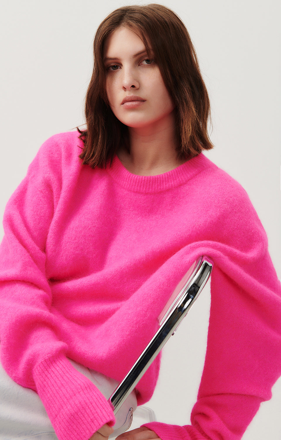 Women Fluo Pink Knit Sweater