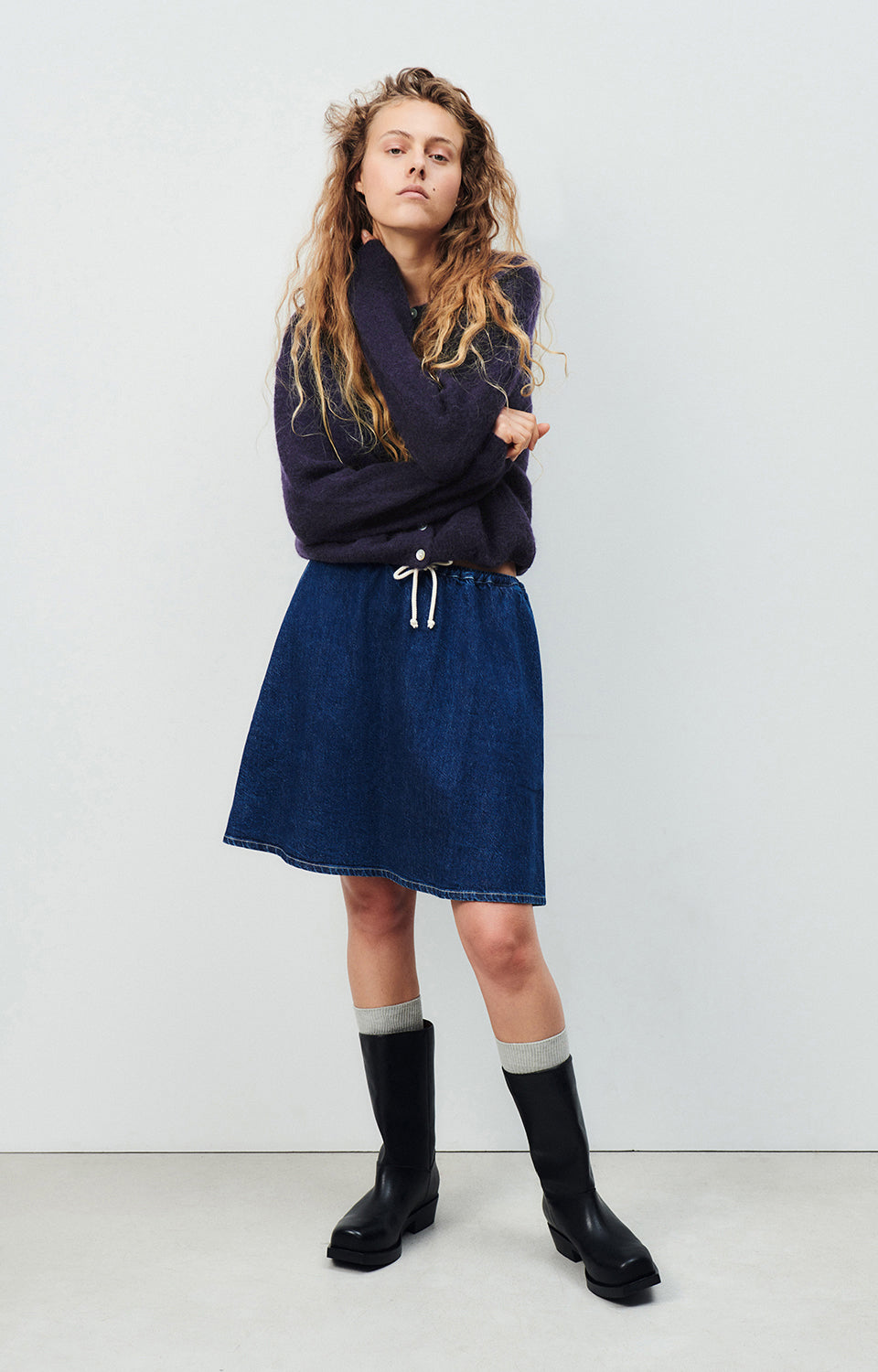 Women Navy Knit Cardigan