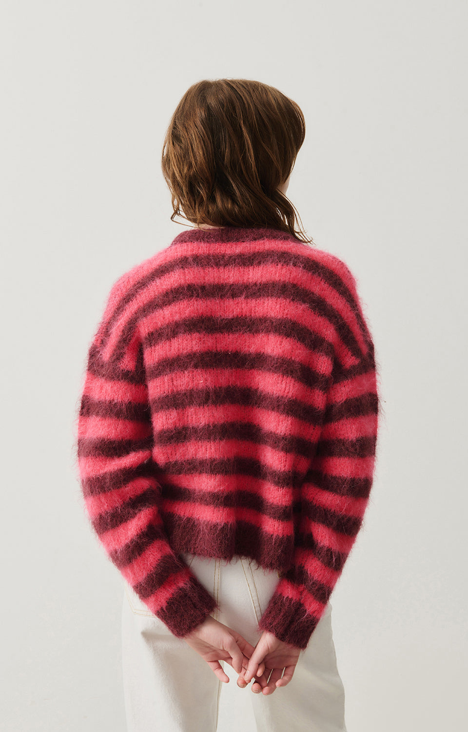 Women Pink Stripes Alpaga Sweater